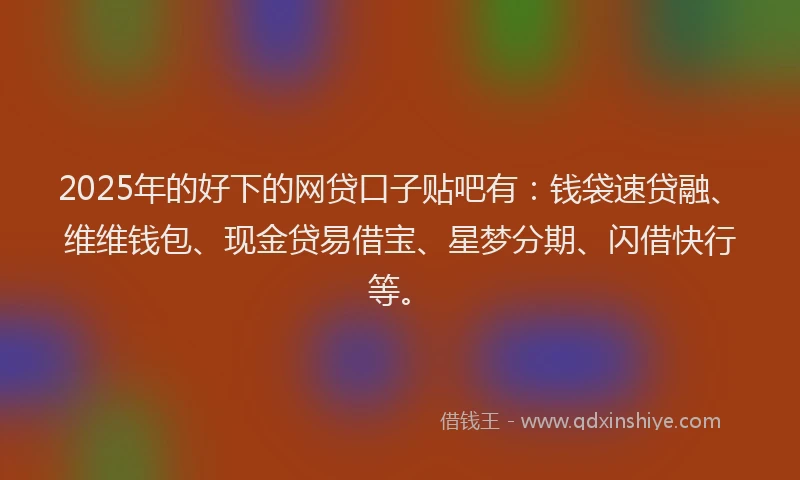 2025年的好下的网贷口子贴吧有：钱袋速贷融、维维钱包、现金贷易借宝、星梦分期、闪借快行等。