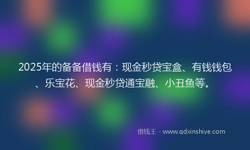 2025年的备备借钱有：现金秒贷宝盒、有钱钱包、乐宝花、现金秒贷通宝融、小丑鱼等。