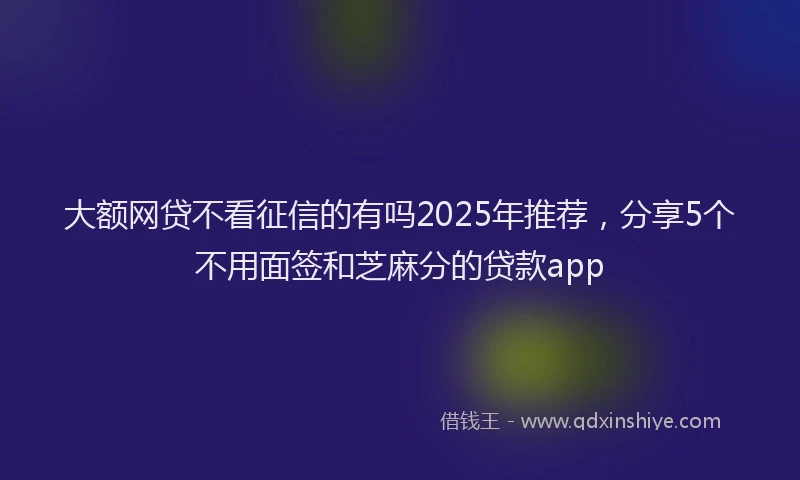 大额网贷不看征信的有吗2025年推荐，分享5个不用面签和芝麻分的贷款app