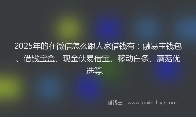 2025年的在微信怎么跟人家借钱有：融易宝钱包、借钱宝盒、现金侠易借宝、移动白条、蘑菇优选等。