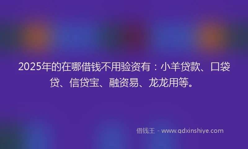 2025年的在哪借钱不用验资有：小羊贷款、口袋贷、信贷宝、融资易、龙龙用等。