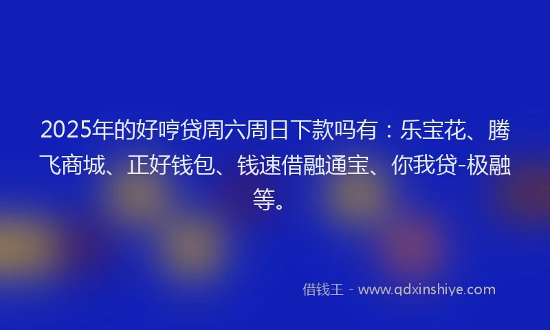 2025年的好哼贷周六周日下款吗有：乐宝花、腾飞商城、正好钱包、钱速借融通宝、你我贷-极融等。