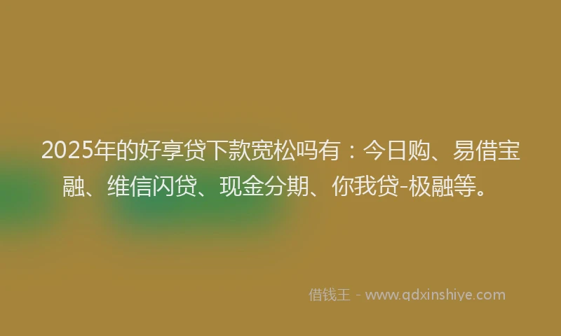 2025年的好享贷下款宽松吗有：今日购、易借宝融、维信闪贷、现金分期、你我贷-极融等。