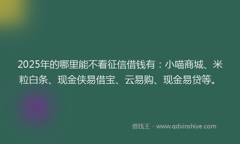 2025年的哪里能不看征信借钱有：小喵商城、米粒白条、现金侠易借宝、云易购、现金易贷等。