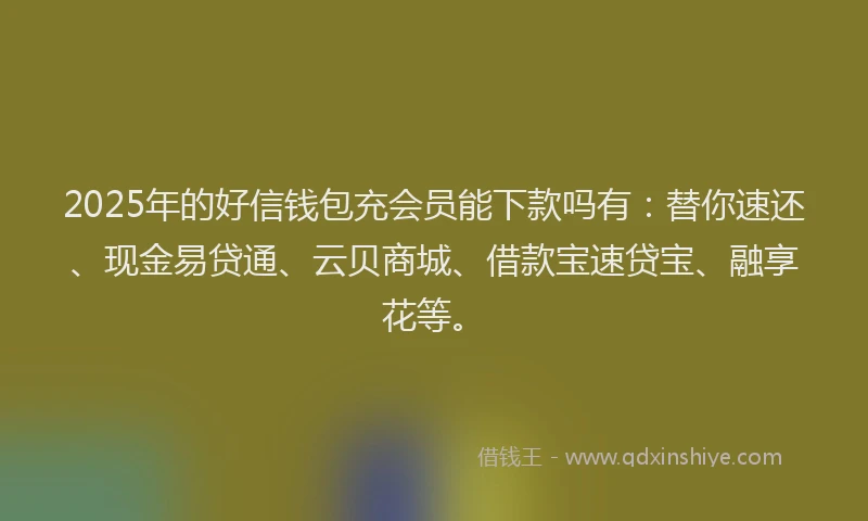 2025年的好信钱包充会员能下款吗有：替你速还、现金易贷通、云贝商城、借款宝速贷宝、融享花等。