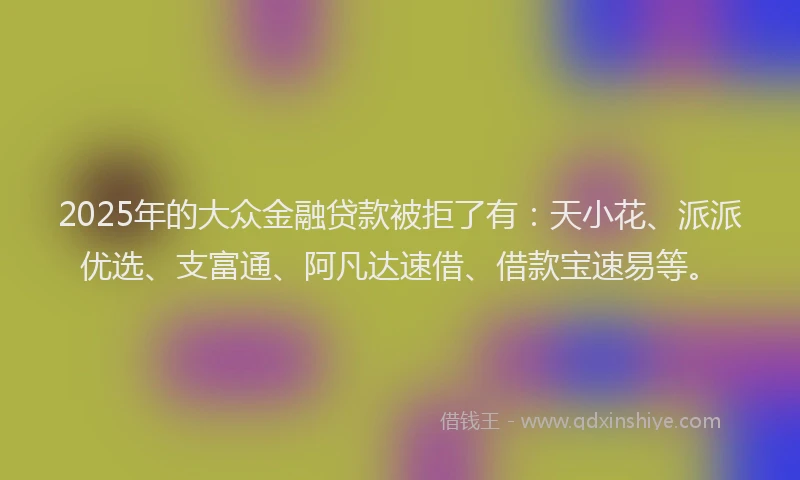 2025年的大众金融贷款被拒了有：天小花、派派优选、支富通、阿凡达速借、借款宝速易等。