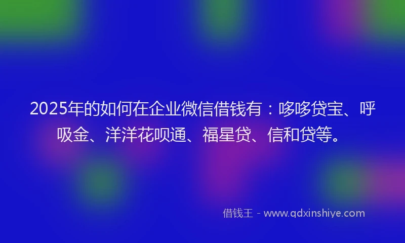 2025年的如何在企业微信借钱有：哆哆贷宝、呼吸金、洋洋花呗通、福星贷、信和贷等。