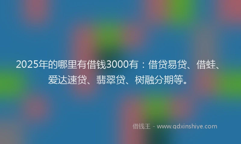 2025年的哪里有借钱3000有：借贷易贷、借蛙、爱达速贷、翡翠贷、树融分期等。