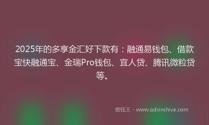 2025年的多享金汇好下款有：融通易钱包、借款宝快融通宝、金瑞Pro钱包、宜人贷、腾讯微粒贷等。