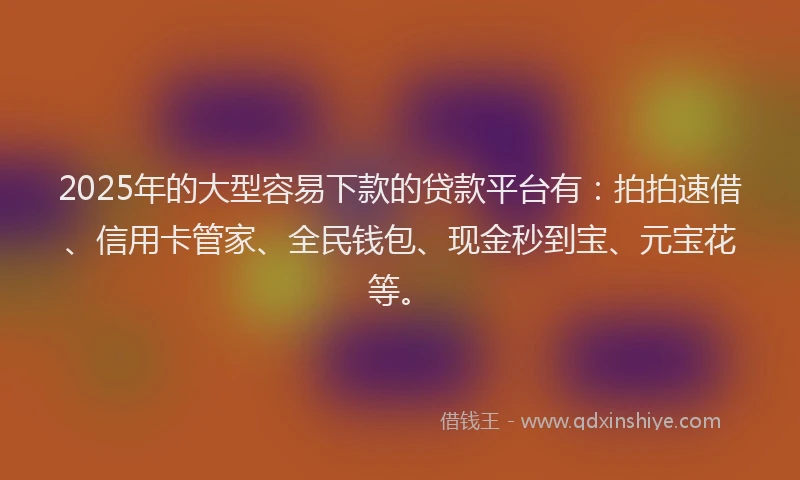 2025年的大型容易下款的贷款平台有：拍拍速借、信用卡管家、全民钱包、现金秒到宝、元宝花等。