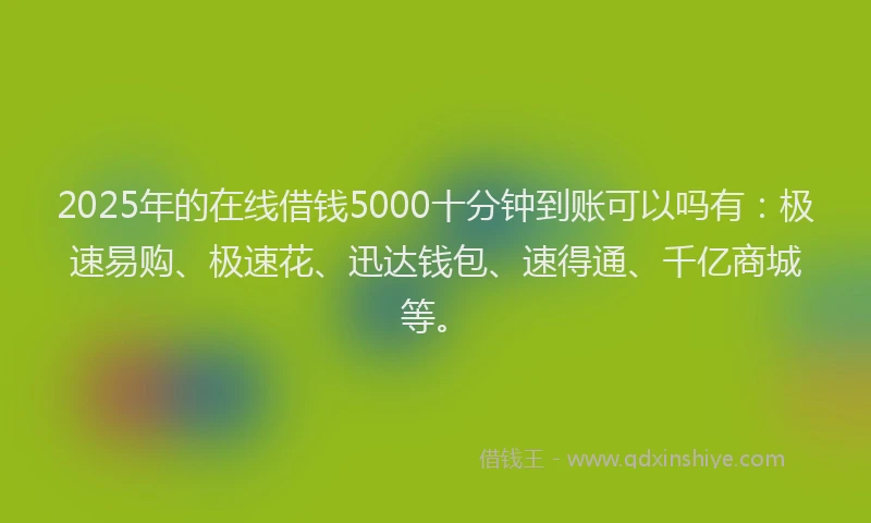 2025年的在线借钱5000十分钟到账可以吗有：极速易购、极速花、迅达钱包、速得通、千亿商城等。