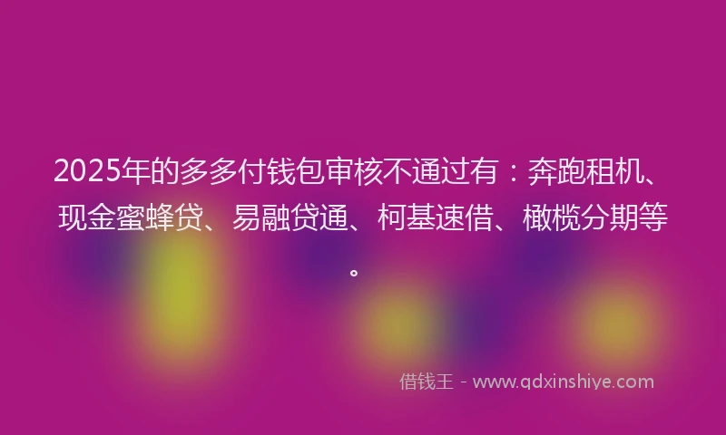 2025年的多多付钱包审核不通过有：奔跑租机、现金蜜蜂贷、易融贷通、柯基速借、橄榄分期等。