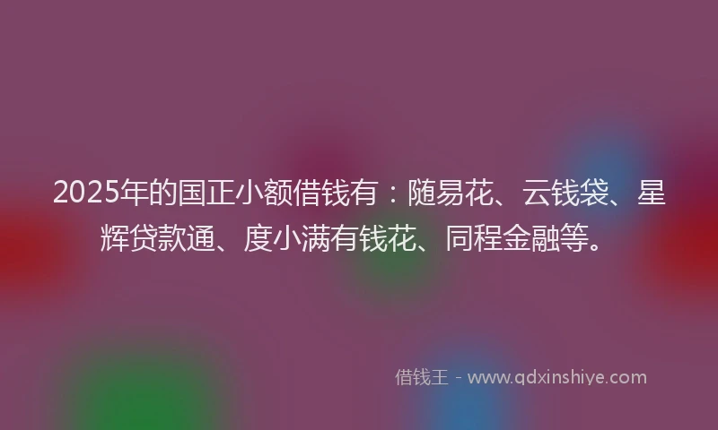 2025年的国正小额借钱有：随易花、云钱袋、星辉贷款通、度小满有钱花、同程金融等。