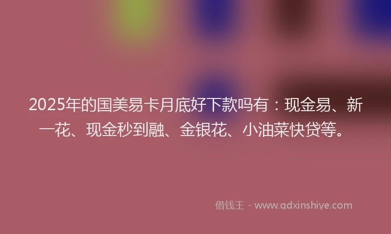 2025年的国美易卡月底好下款吗有：现金易、新一花、现金秒到融、金银花、小油菜快贷等。