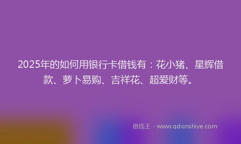 2025年的如何用银行卡借钱有：花小猪、星辉借款、萝卜易购、吉祥花、超爱财等。