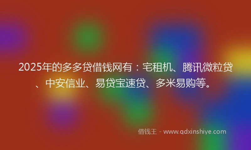 2025年的多多贷借钱网有：宅租机、腾讯微粒贷、中安信业、易贷宝速贷、多米易购等。