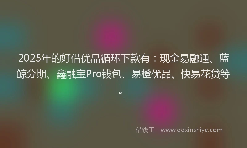 2025年的好借优品循环下款有：现金易融通、蓝鲸分期、鑫融宝Pro钱包、易橙优品、快易花贷等。