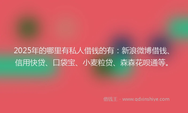 2025年的哪里有私人借钱的有：新浪微博借钱、信用快贷、口袋宝、小麦粒贷、森森花呗通等。