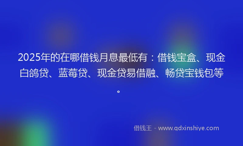 2025年的在哪借钱月息最低有：借钱宝盒、现金白鸽贷、蓝莓贷、现金贷易借融、畅贷宝钱包等。
