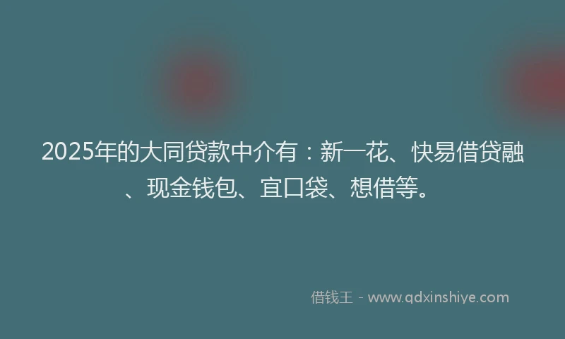 2025年的大同贷款中介有：新一花、快易借贷融、现金钱包、宜口袋、想借等。