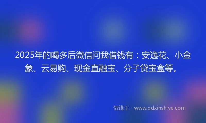 2025年的喝多后微信问我借钱有：安逸花、小金象、云易购、现金直融宝、分子贷宝盒等。