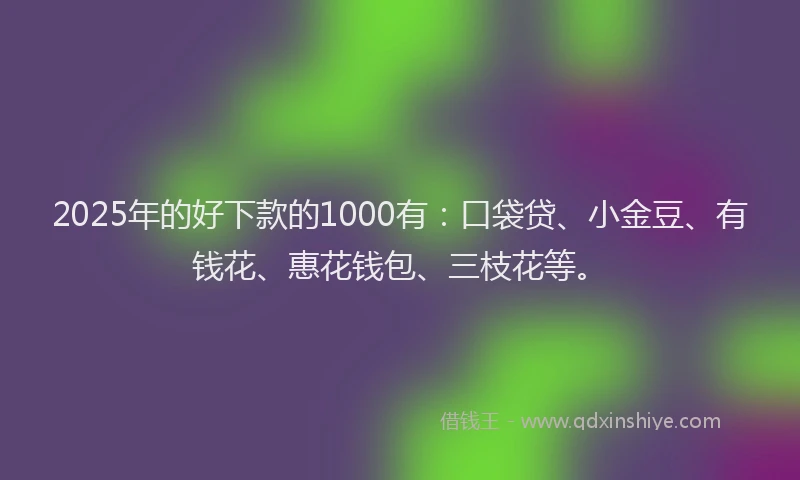 2025年的好下款的1000有：口袋贷、小金豆、有钱花、惠花钱包、三枝花等。