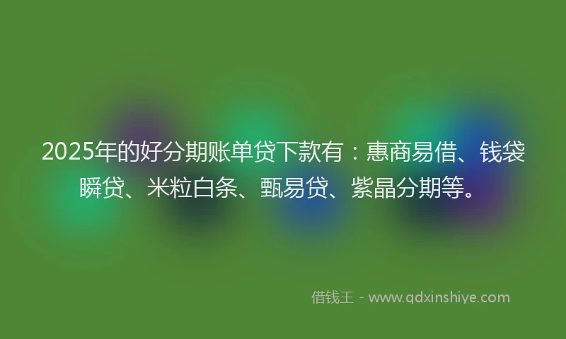 2025年的好分期账单贷下款有：惠商易借、钱袋瞬贷、米粒白条、甄易贷、紫晶分期等。