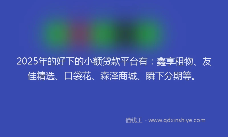 2025年的好下的小额贷款平台有：鑫享租物、友佳精选、口袋花、森泽商城、瞬下分期等。