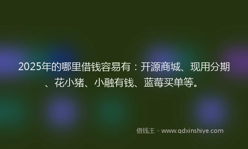 2025年的哪里借钱容易有：开源商城、现用分期、花小猪、小融有钱、蓝莓买单等。