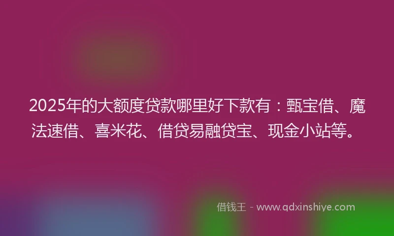 2025年的大额度贷款哪里好下款有：甄宝借、魔法速借、喜米花、借贷易融贷宝、现金小站等。