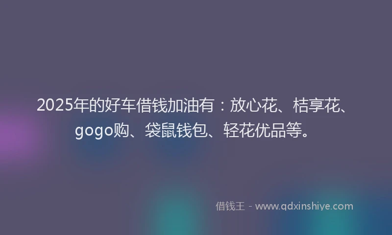 2025年的好车借钱加油有：放心花、桔享花、gogo购、袋鼠钱包、轻花优品等。