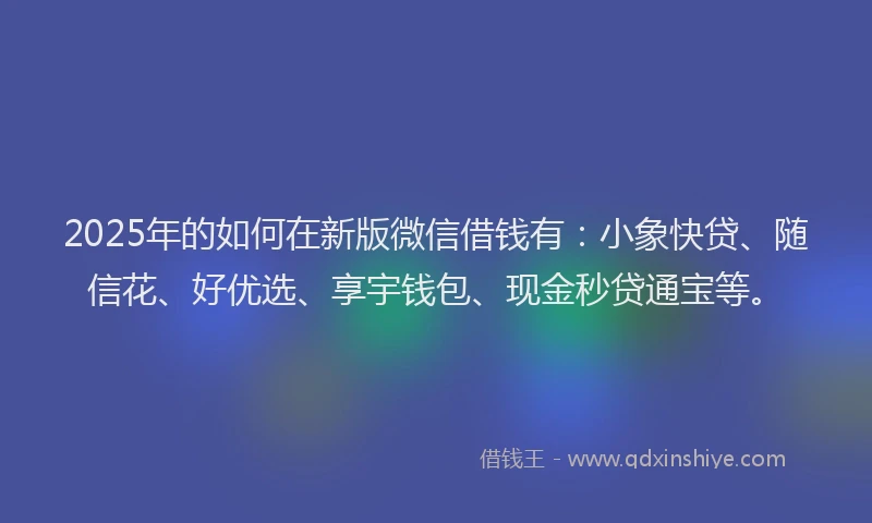 2025年的如何在新版微信借钱有：小象快贷、随信花、好优选、享宇钱包、现金秒贷通宝等。