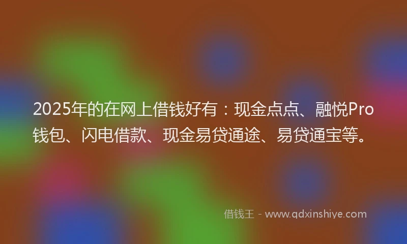 2025年的在网上借钱好有：现金点点、融悦Pro钱包、闪电借款、现金易贷通途、易贷通宝等。