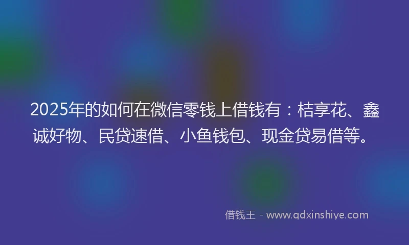 2025年的如何在微信零钱上借钱有：桔享花、鑫诚好物、民贷速借、小鱼钱包、现金贷易借等。