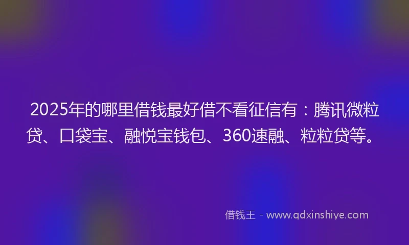2025年的哪里借钱最好借不看征信有：腾讯微粒贷、口袋宝、融悦宝钱包、360速融、粒粒贷等。