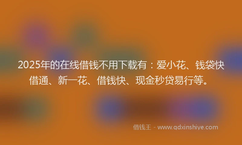 2025年的在线借钱不用下载有：爱小花、钱袋快借通、新一花、借钱快、现金秒贷易行等。