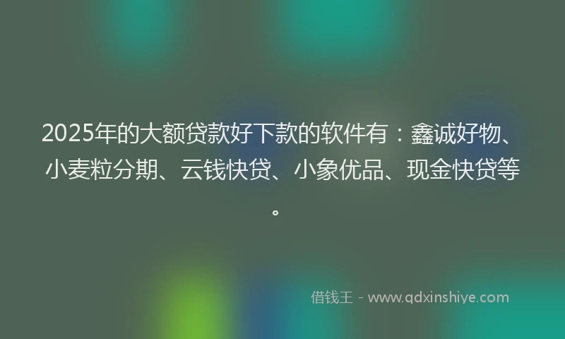 2025年的大额贷款好下款的软件有：鑫诚好物、小麦粒分期、云钱快贷、小象优品、现金快贷等。