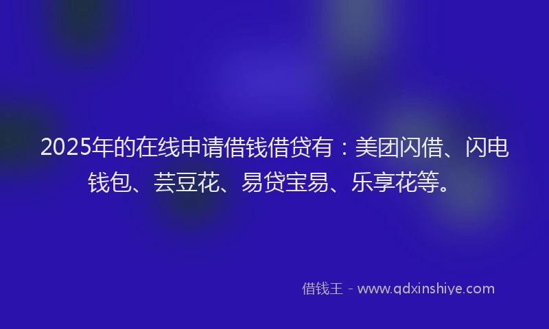 2025年的在线申请借钱借贷有：美团闪借、闪电钱包、芸豆花、易贷宝易、乐享花等。