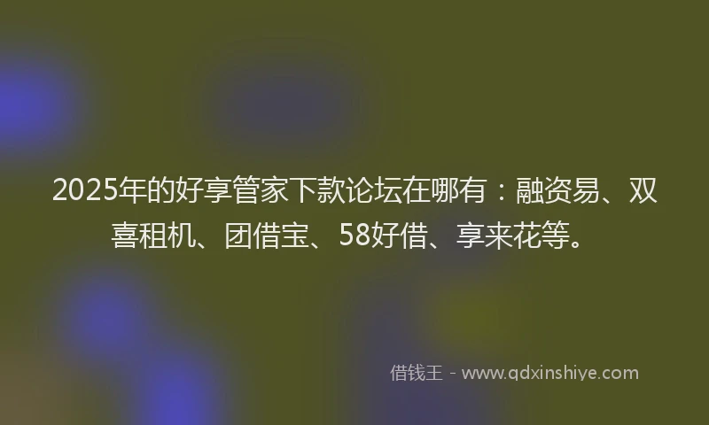 2025年的好享管家下款论坛在哪有：融资易、双喜租机、团借宝、58好借、享来花等。