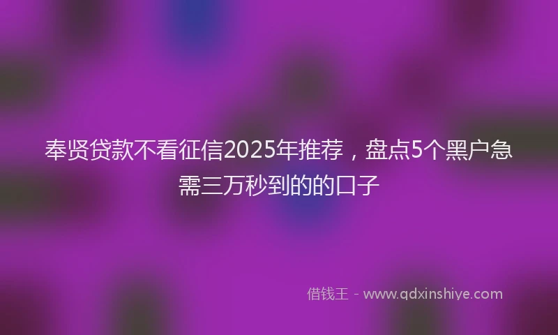 奉贤贷款不看征信2025年推荐，盘点5个黑户急需三万秒到的的口子