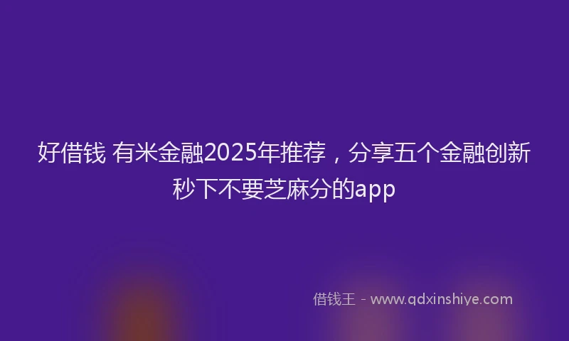 好借钱 有米金融2025年推荐，分享五个金融创新秒下不要芝麻分的app