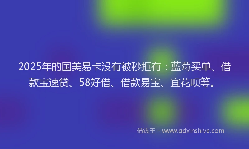 2025年的国美易卡没有被秒拒有：蓝莓买单、借款宝速贷、58好借、借款易宝、宜花呗等。