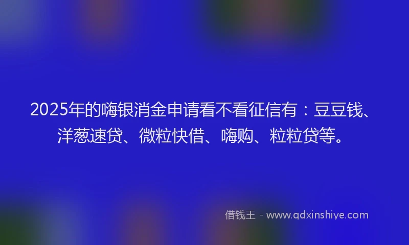 2025年的嗨银消金申请看不看征信有：豆豆钱、洋葱速贷、微粒快借、嗨购、粒粒贷等。