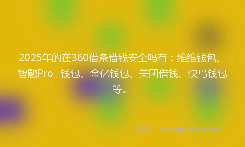 2025年的在360借条借钱安全吗有：维维钱包、智融Pro+钱包、金亿钱包、美团借钱、快鸟钱包等。