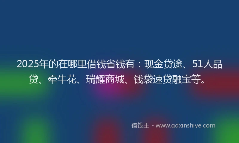 2025年的在哪里借钱省钱有：现金贷途、51人品贷、牵牛花、瑞耀商城、钱袋速贷融宝等。