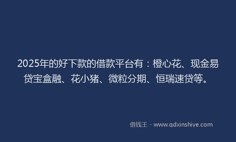 2025年的好下款的借款平台有：橙心花、现金易贷宝盒融、花小猪、微粒分期、恒瑞速贷等。