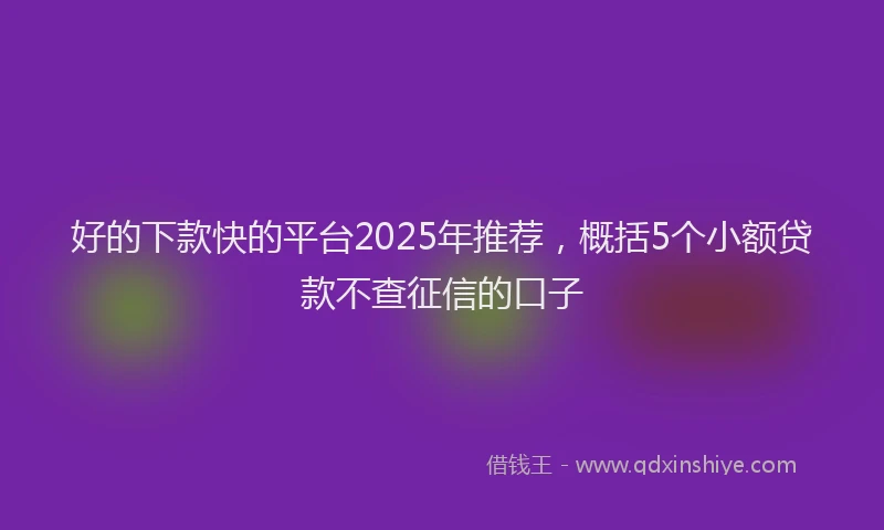 好的下款快的平台2025年推荐，概括5个小额贷款不查征信的口子