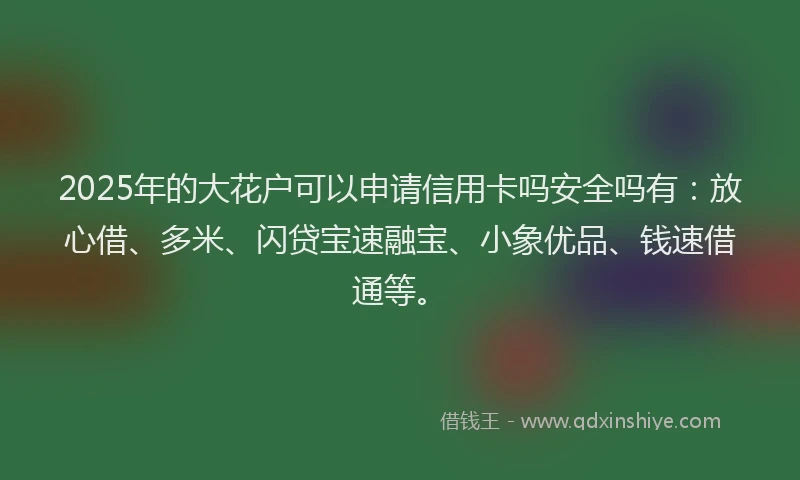 2025年的大花户可以申请信用卡吗安全吗有：放心借、多米、闪贷宝速融宝、小象优品、钱速借通等。