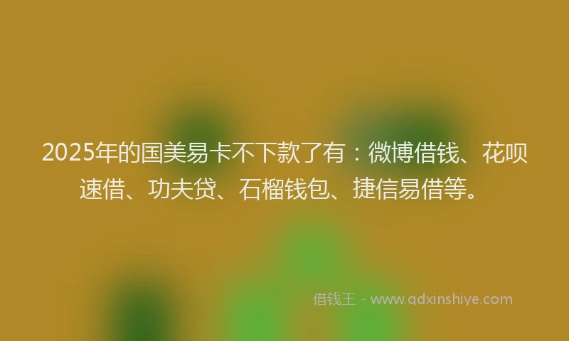 2025年的国美易卡不下款了有：微博借钱、花呗速借、功夫贷、石榴钱包、捷信易借等。