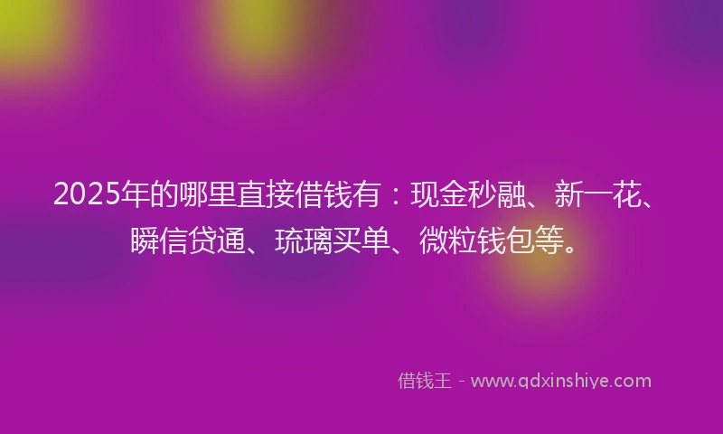 2025年的哪里直接借钱有：现金秒融、新一花、瞬信贷通、琉璃买单、微粒钱包等。